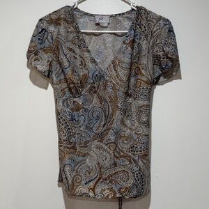 VTG Y2K Babydoll Semi-sheer Top Paisley Print Tie Back Medium M Feminine Romanti